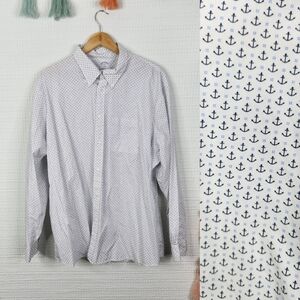 Brooks Brothers Nautical Anchor Print White Shirt